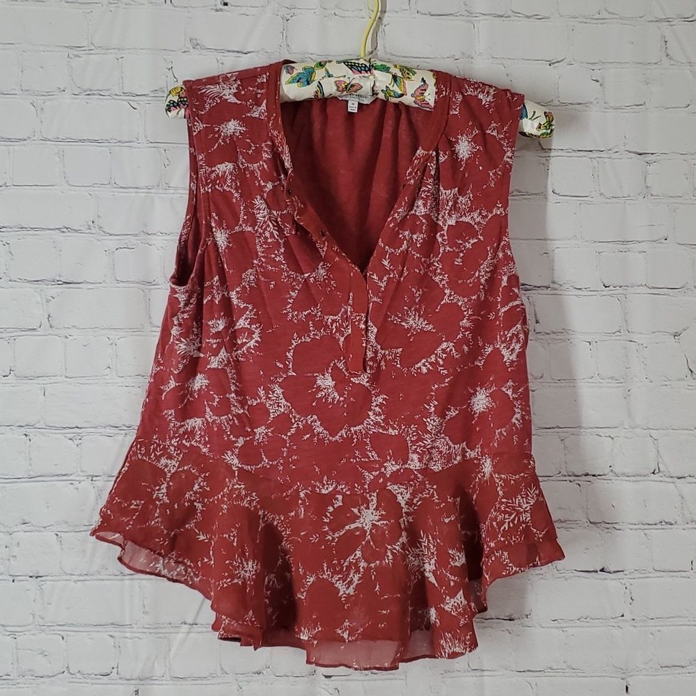 Lucky Brand Sleeveless Terracota Floral Poppies Flowy Button Neck Tank Sz M - Picture 11 of 14